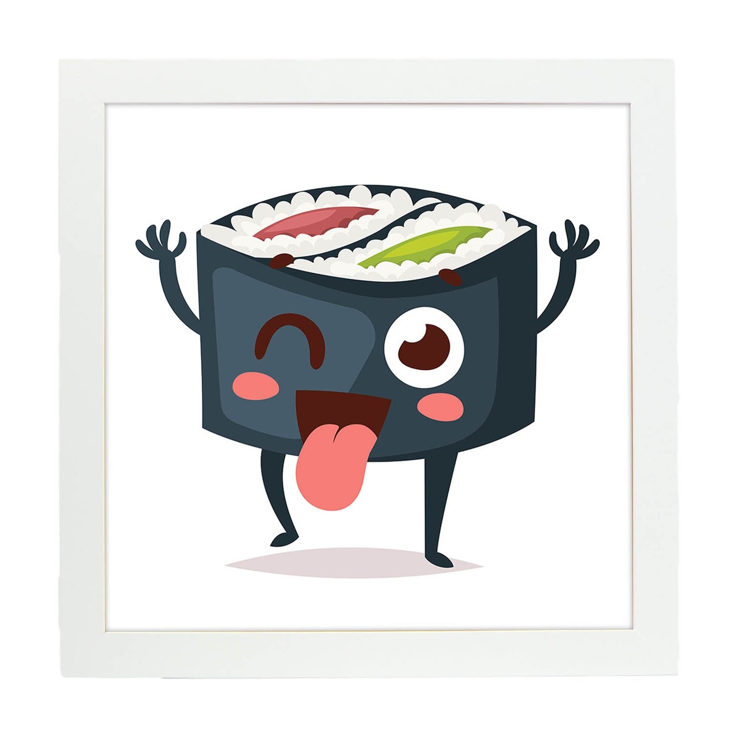 Poster cuadrado de sushi. Lámina Sushi maki salmon pepino, con dibujos de sushi, onigiri, y otras comidas japonesas.-Artwork-Nacnic-20x20 cm-Marco Blanco-Nacnic Estudio SL