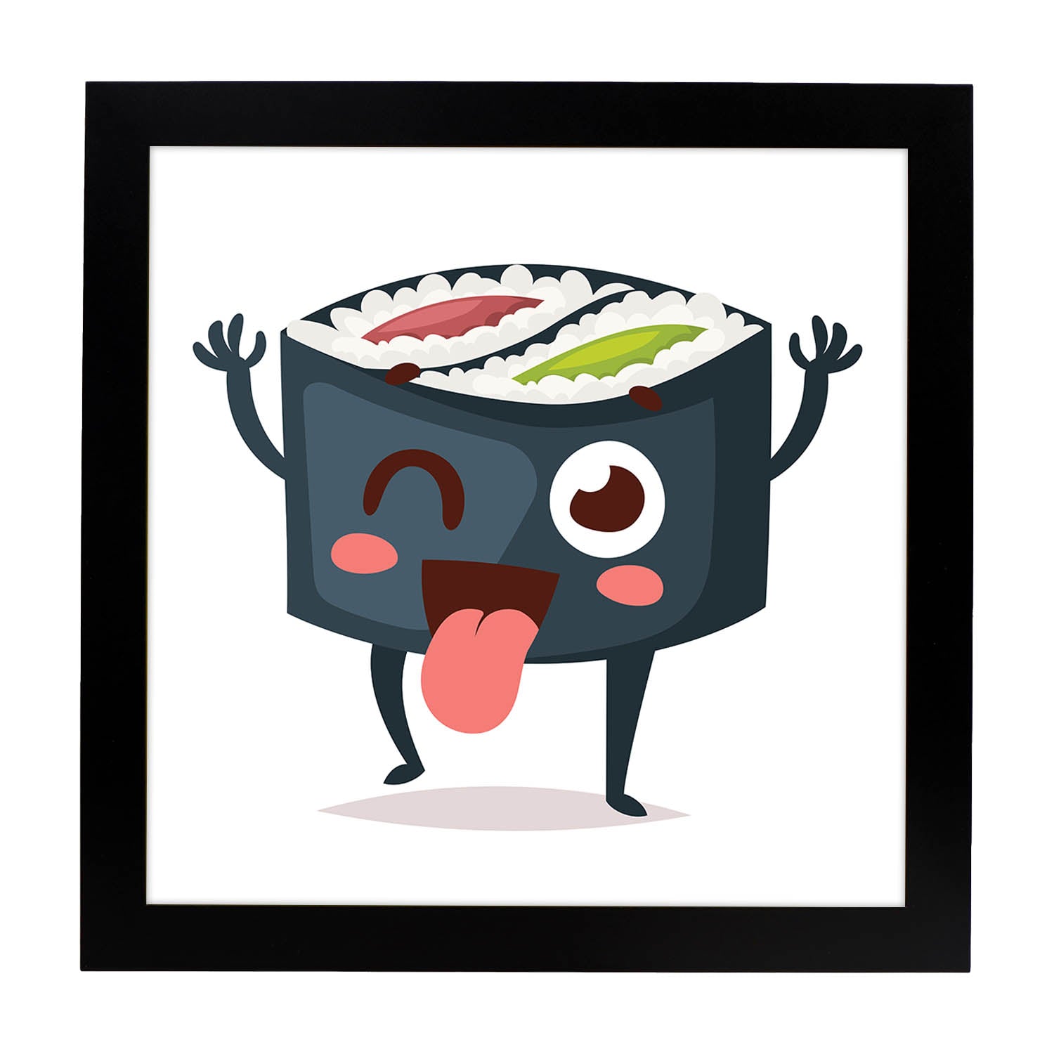 Poster cuadrado de sushi. Lámina Sushi maki salmon pepino, con dibujos de sushi, onigiri, y otras comidas japonesas.-Artwork-Nacnic-20x20 cm-Marco Negro-Nacnic Estudio SL