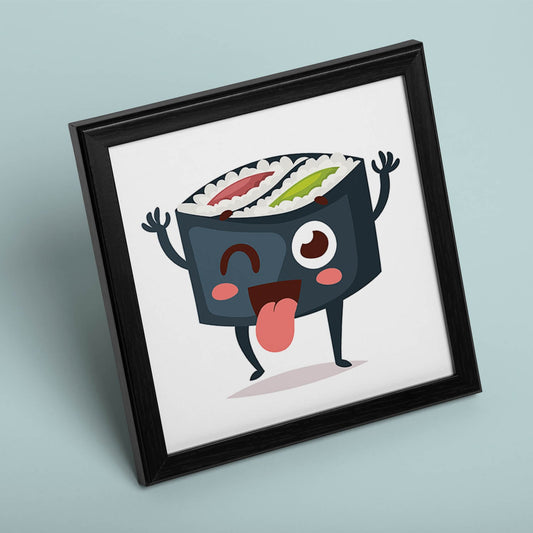 Poster cuadrado de sushi. Lámina Sushi maki salmon pepino, con dibujos de sushi, onigiri, y otras comidas japonesas.-Artwork-Nacnic-Nacnic Estudio SL