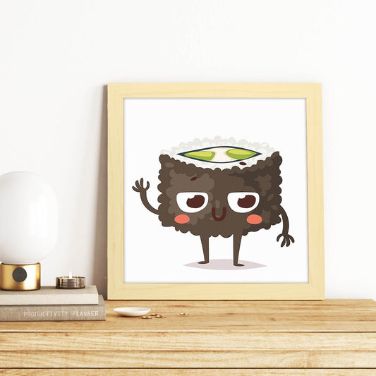 Poster cuadrado de sushi. Lámina Sushi pepino, con dibujos de sushi, onigiri, y otras comidas japonesas.-Artwork-Nacnic-Nacnic Estudio SL