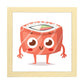 Poster cuadrado de sushi. Lámina Sushi salmon, con dibujos de sushi, onigiri, y otras comidas japonesas.-Artwork-Nacnic-20x20 cm-Marco Madera clara-Nacnic Estudio SL