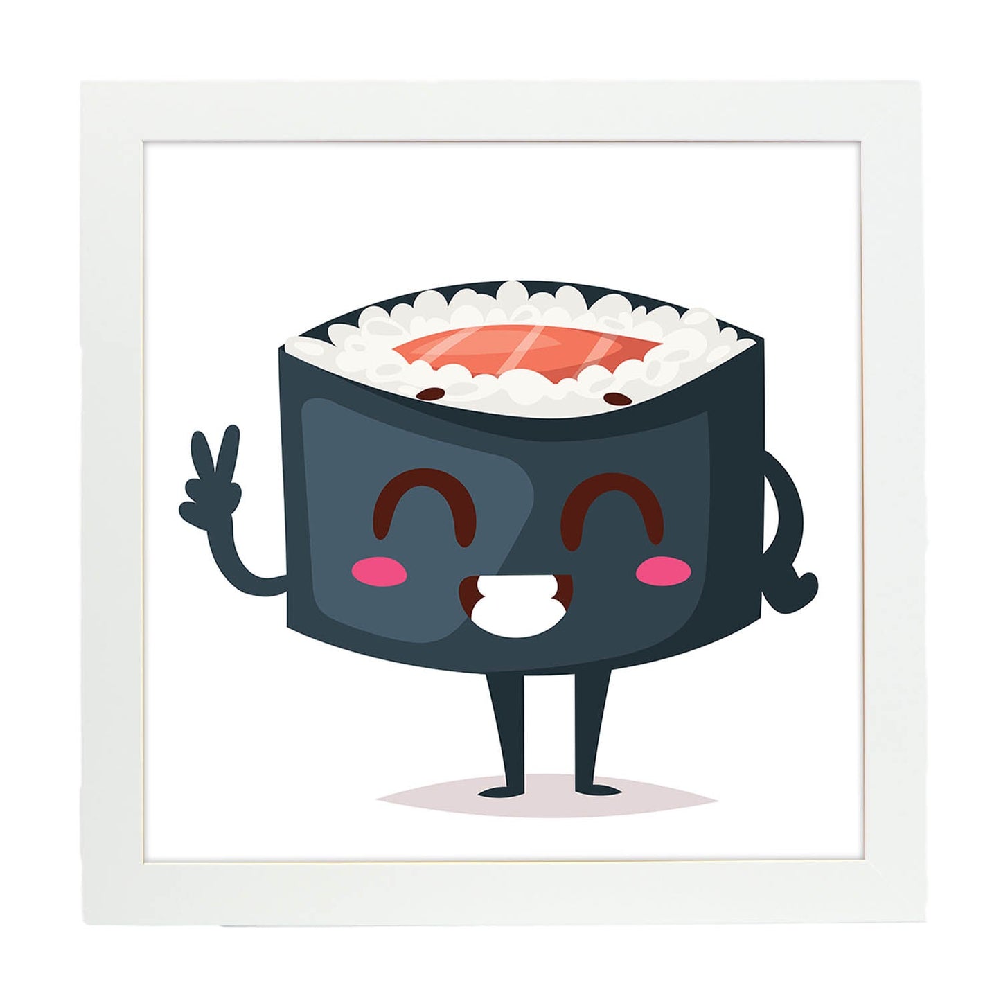 Poster cuadrado de sushi. Lámina Sushi salmon in, con dibujos de sushi, onigiri, y otras comidas japonesas.-Artwork-Nacnic-20x20 cm-Marco Blanco-Nacnic Estudio SL