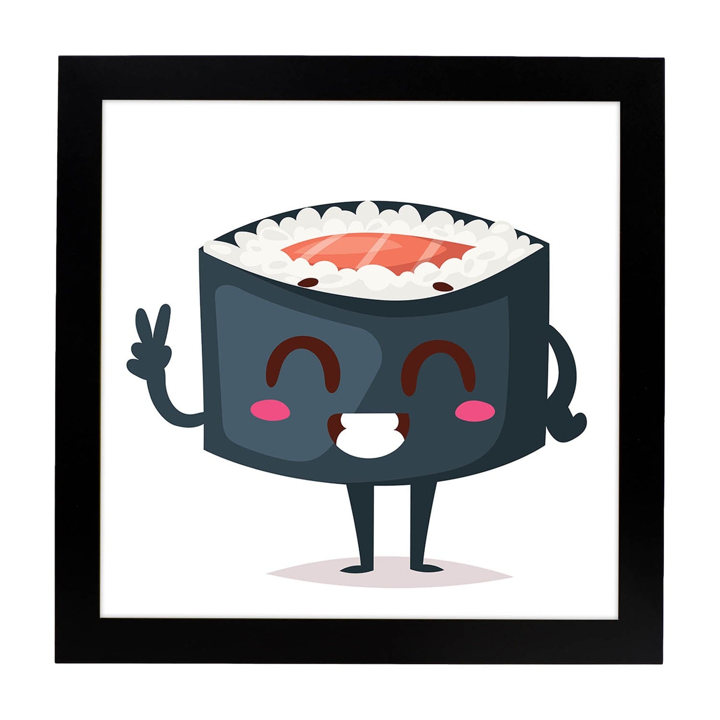 Poster cuadrado de sushi. Lámina Sushi salmon in, con dibujos de sushi, onigiri, y otras comidas japonesas.-Artwork-Nacnic-20x20 cm-Marco Negro-Nacnic Estudio SL