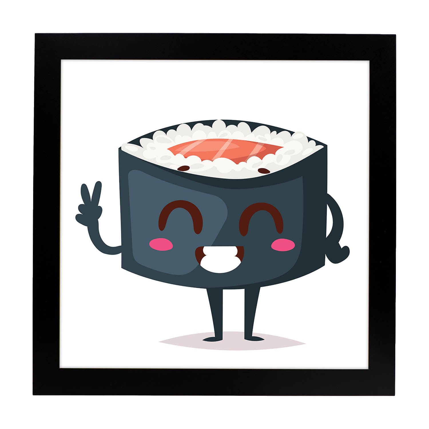 Poster cuadrado de sushi. Lámina Sushi salmon in, con dibujos de sushi, onigiri, y otras comidas japonesas.-Artwork-Nacnic-25x25 cm-Marco Negro-Nacnic Estudio SL
