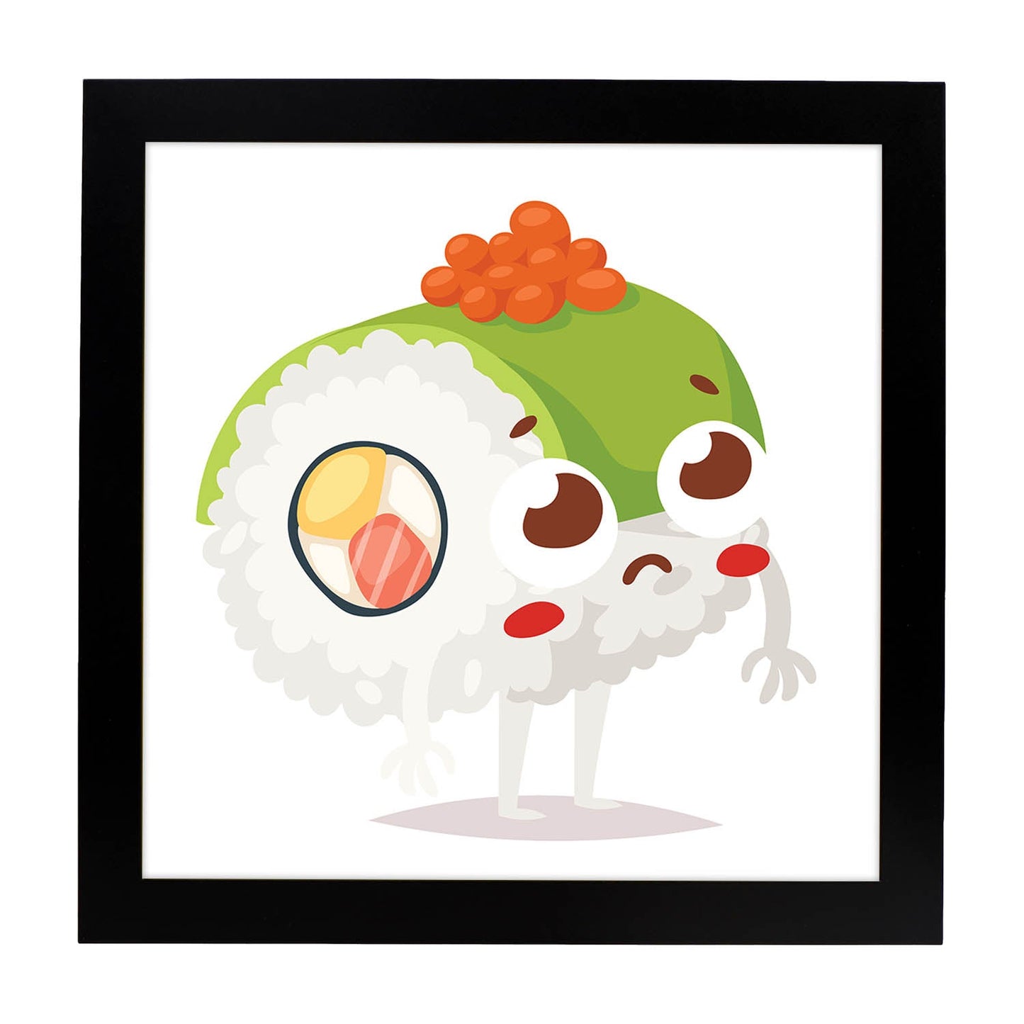 Poster cuadrado de sushi. Lámina Sushi verde caviar, con dibujos de sushi, onigiri, y otras comidas japonesas.-Artwork-Nacnic-20x20 cm-Marco Negro-Nacnic Estudio SL