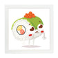 Poster cuadrado de sushi. Lámina Sushi verde caviar, con dibujos de sushi, onigiri, y otras comidas japonesas.-Artwork-Nacnic-25x25 cm-Marco Blanco-Nacnic Estudio SL