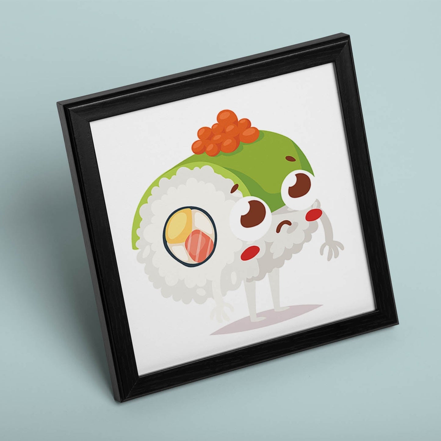 Poster cuadrado de sushi. Lámina Sushi verde caviar, con dibujos de sushi, onigiri, y otras comidas japonesas.-Artwork-Nacnic-Nacnic Estudio SL