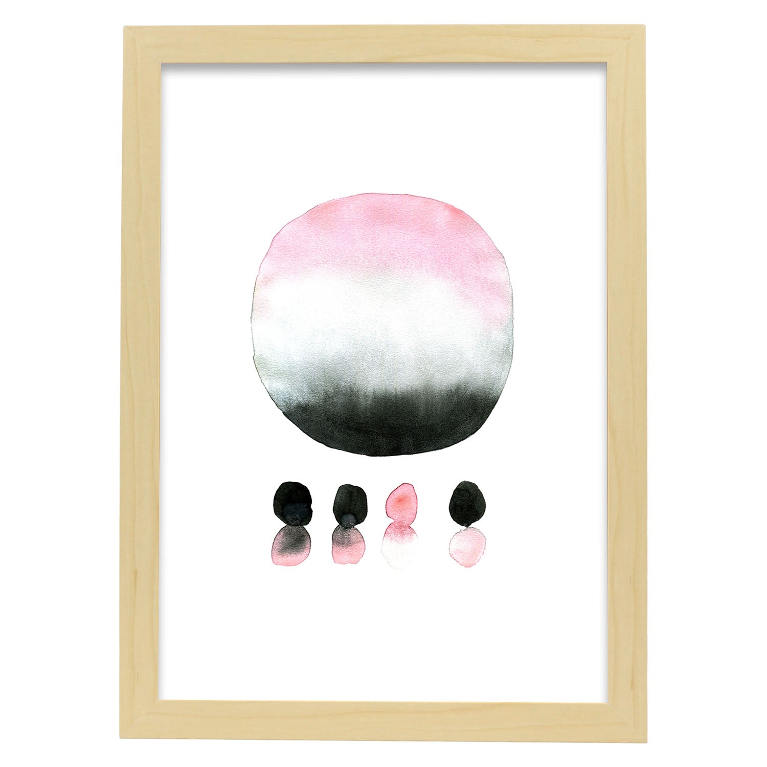 Poster de Abstracto rosa negro circular. Lámina colorida con diseño nórdico.-Artwork-Nacnic-A4-Marco Madera clara-Nacnic Estudio SL