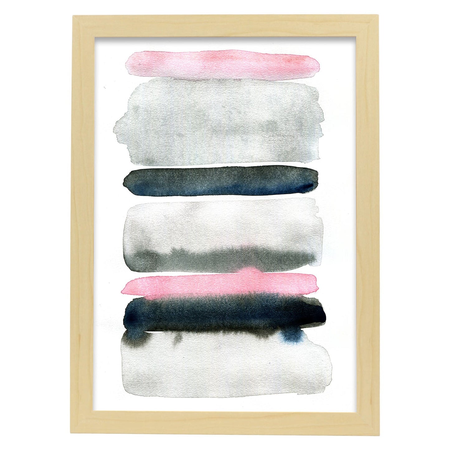 Poster de Abstracto rosa negro lineas. Lámina colorida con diseño nórdico.-Artwork-Nacnic-A4-Marco Madera clara-Nacnic Estudio SL
