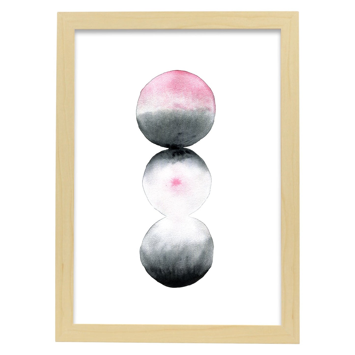 Poster de Abstracto rosa negro lunas. Lámina colorida con diseño nórdico.-Artwork-Nacnic-A3-Marco Madera clara-Nacnic Estudio SL