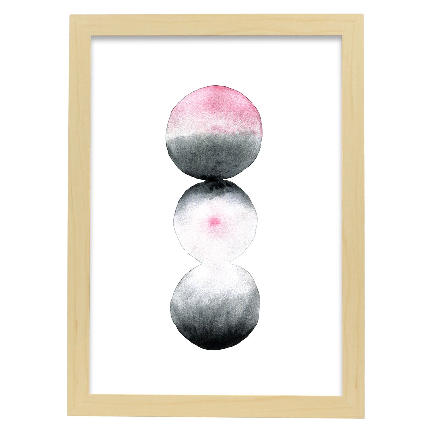 Poster de Abstracto rosa negro lunas. Lámina colorida con diseño nórdico.-Artwork-Nacnic-A4-Marco Madera clara-Nacnic Estudio SL
