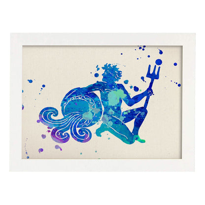 Poster de Acuario a estilo acuarela. Láminas de los símbolos del zodiaco con diseños coloridos de pintura acuarela.-Artwork-Nacnic-A4-Marco Blanco-Nacnic Estudio SL
