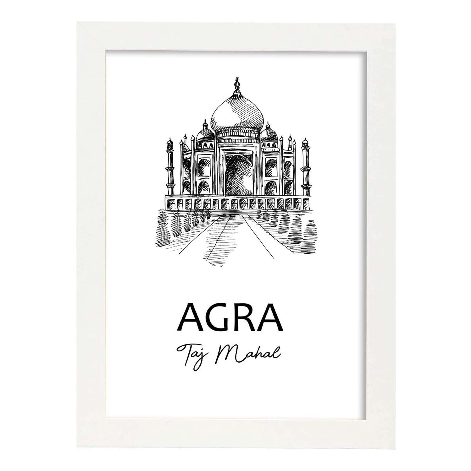 Poster de Agra - Taj Mahal. Láminas con monumentos de ciudades.-Artwork-Nacnic-A3-Marco Blanco-Nacnic Estudio SL