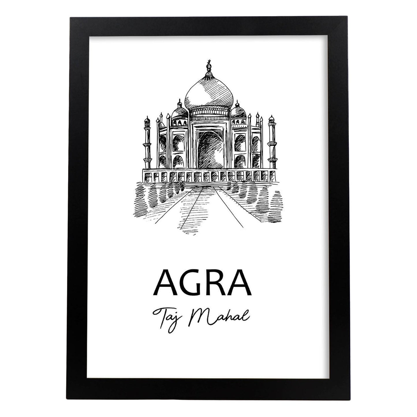 Poster de Agra - Taj Mahal. Láminas con monumentos de ciudades.-Artwork-Nacnic-A3-Marco Negro-Nacnic Estudio SL