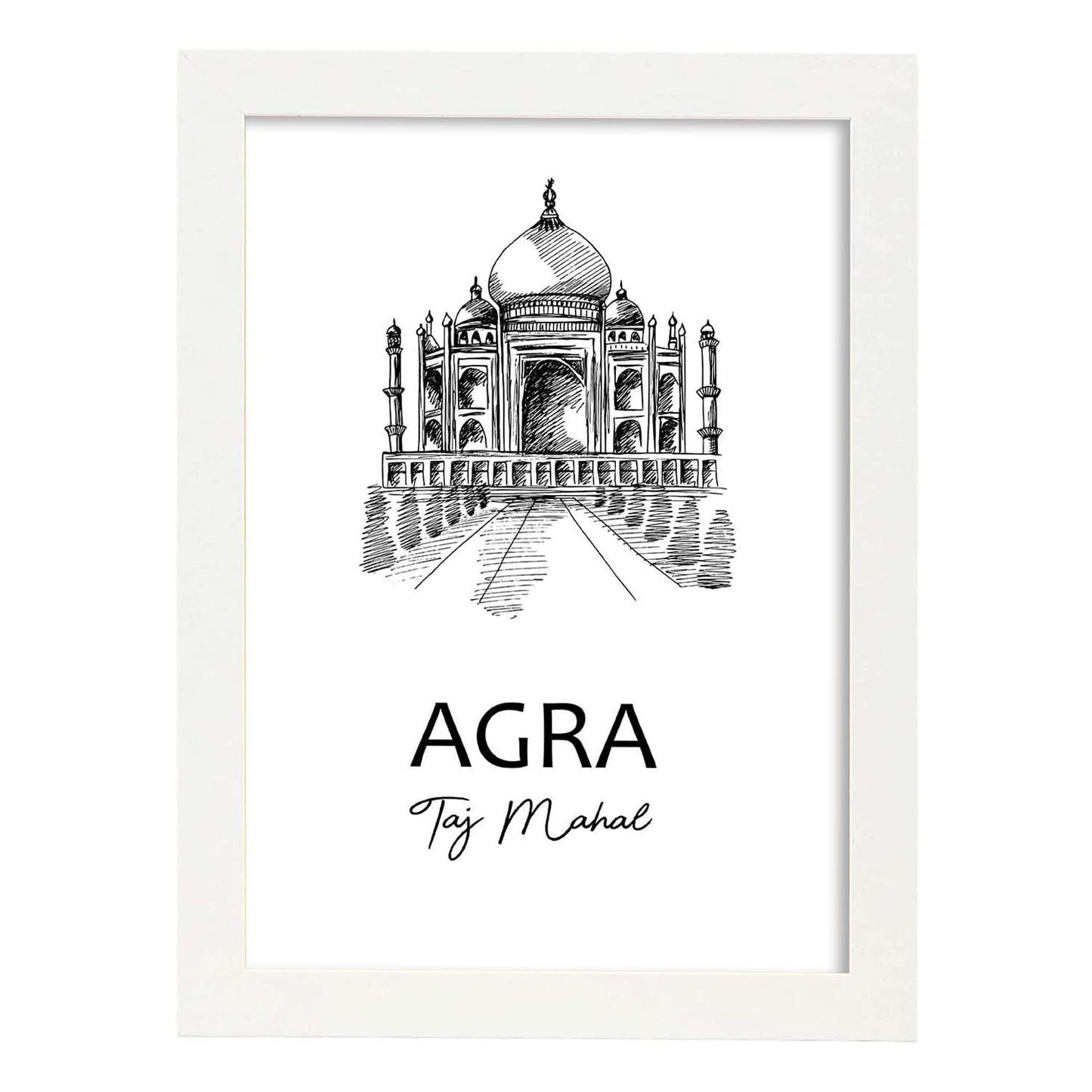 Poster de Agra - Taj Mahal. Láminas con monumentos de ciudades.-Artwork-Nacnic-A4-Marco Blanco-Nacnic Estudio SL