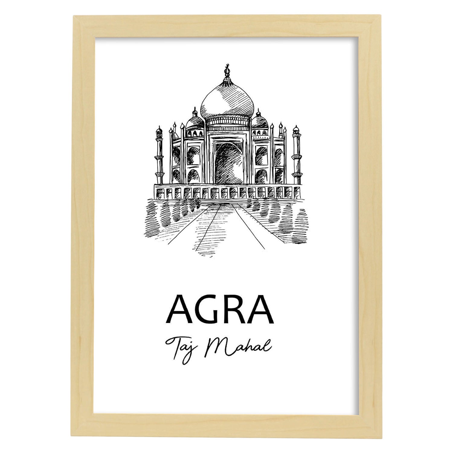 Poster de Agra - Taj Mahal. Láminas con monumentos de ciudades.-Artwork-Nacnic-A4-Marco Madera clara-Nacnic Estudio SL