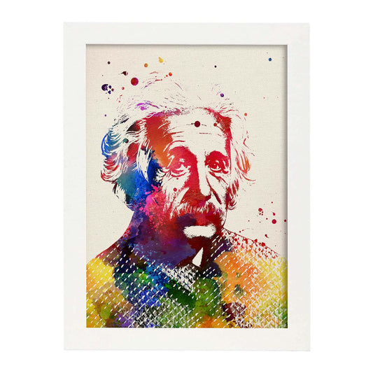 Poster de Albert Einstein con diseño acuarela. Mix de láminas con estilo acuarela-Artwork-Nacnic-A4-Marco Blanco-Nacnic Estudio SL
