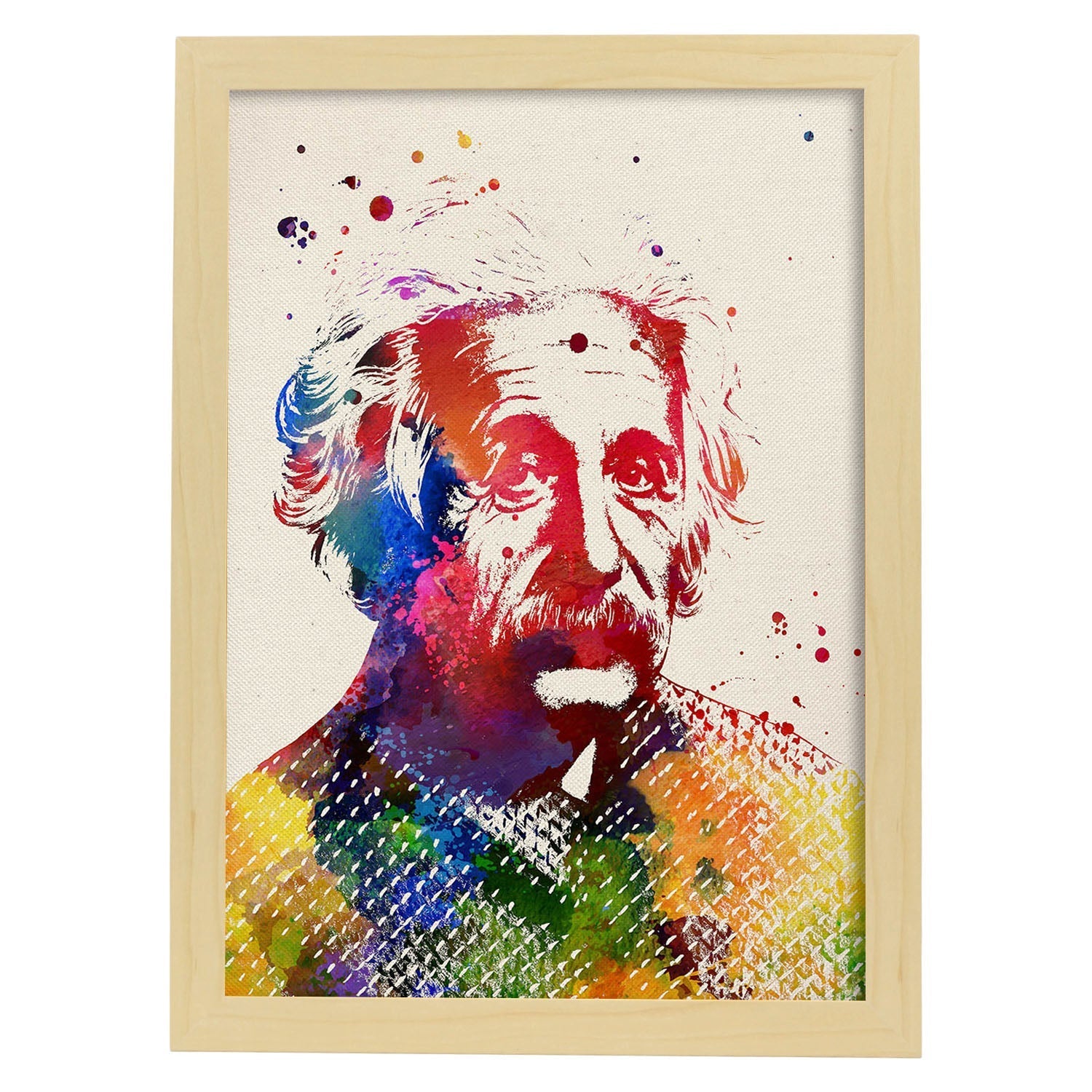 Poster de Albert Einstein con diseño acuarela. Mix de láminas con estilo acuarela-Artwork-Nacnic-A4-Marco Madera clara-Nacnic Estudio SL