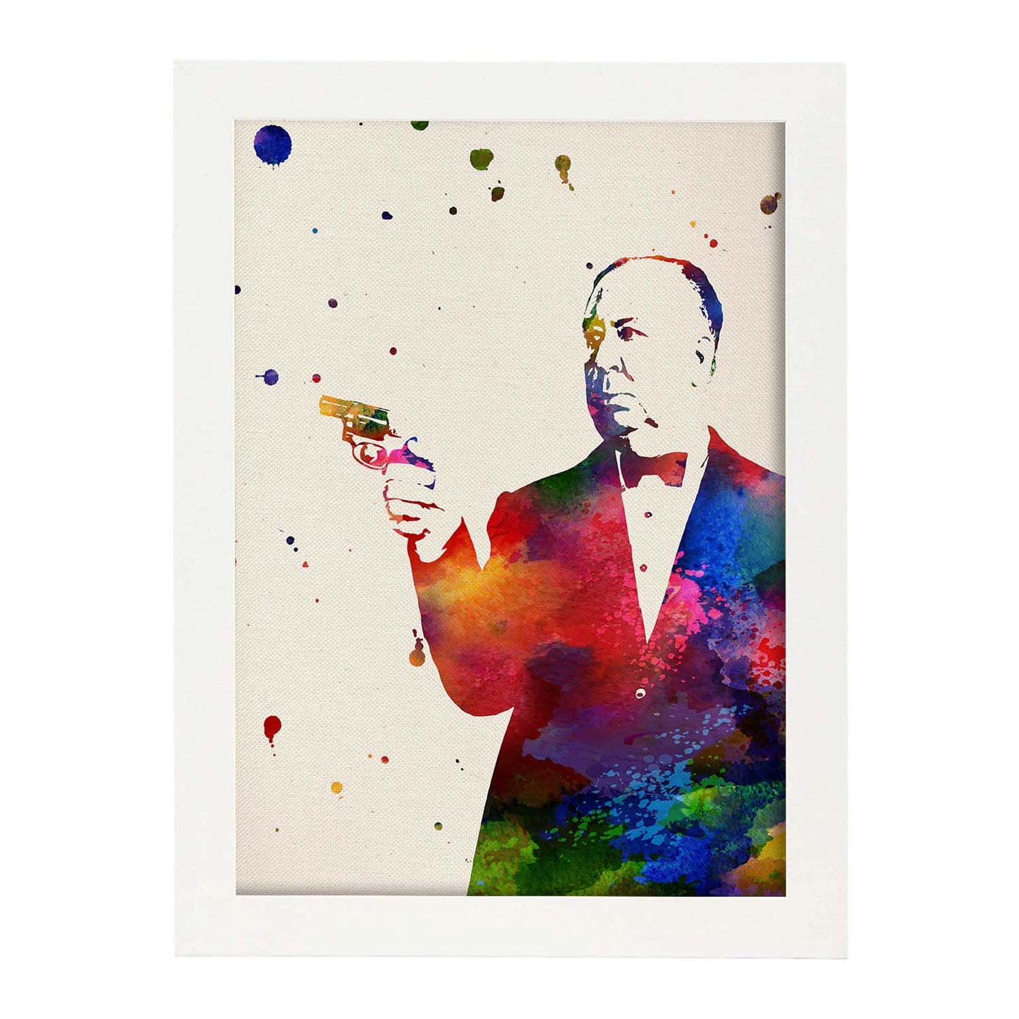 Poster de Alfred Hitchcock con diseño acuarela. Mix de láminas con estilo acuarela-Artwork-Nacnic-A3-Marco Blanco-Nacnic Estudio SL