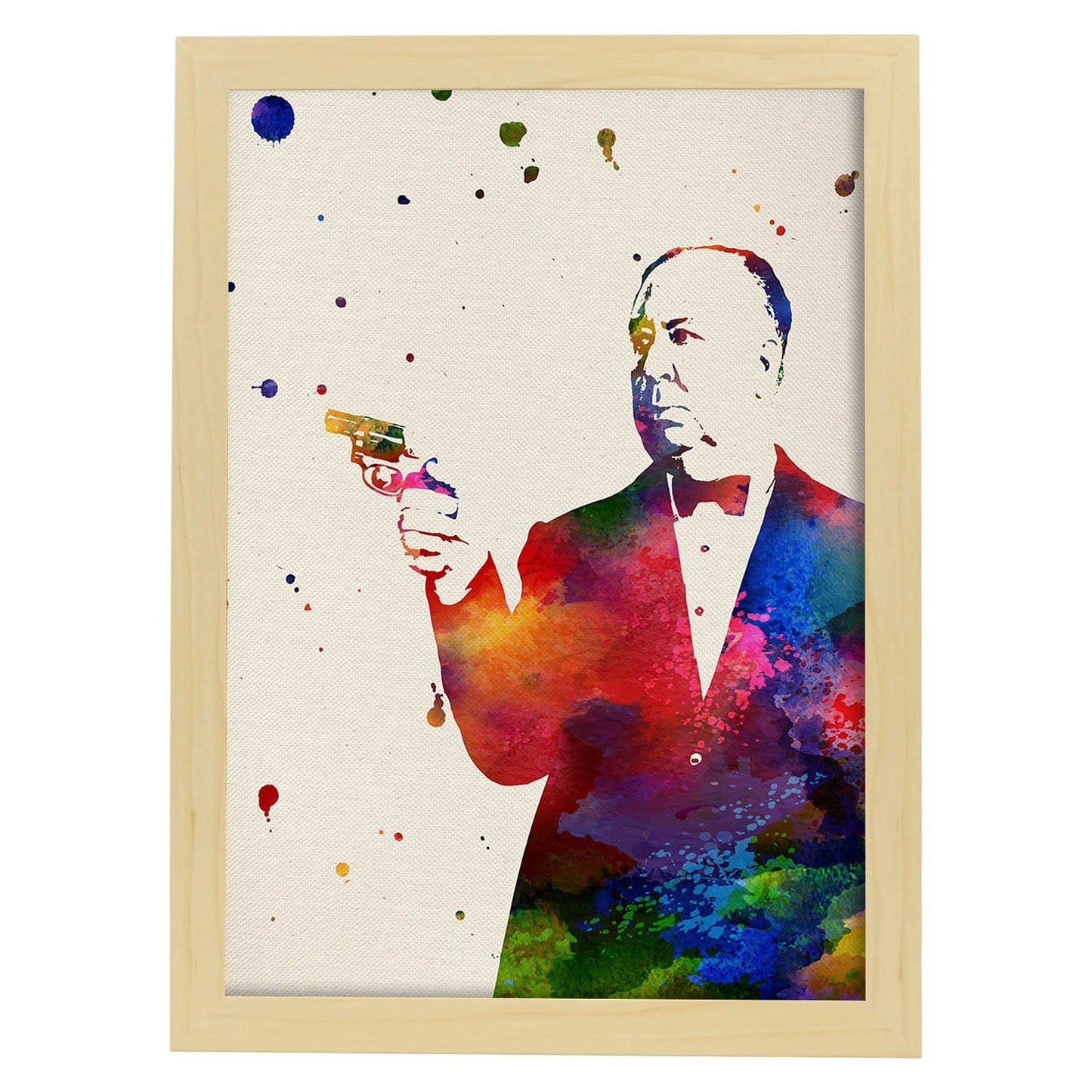 Poster de Alfred Hitchcock con diseño acuarela. Mix de láminas con estilo acuarela-Artwork-Nacnic-A3-Marco Madera clara-Nacnic Estudio SL
