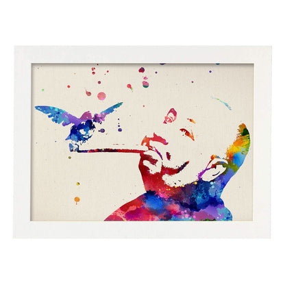 Poster de Alfred Hitchcock. Láminas de cine, películas, y actores. Posters de películas antiguas con estilo acuarela.-Artwork-Nacnic-A4-Marco Blanco-Nacnic Estudio SL