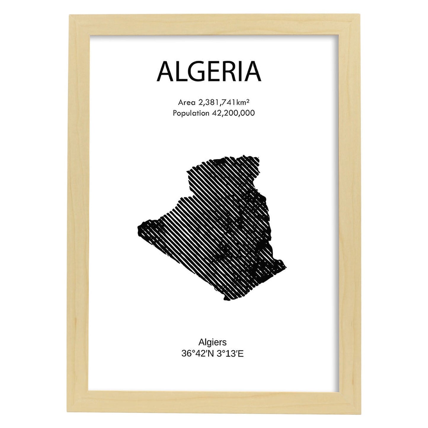 Poster de Algeria. Láminas de paises y continentes del mundo.-Artwork-Nacnic-A4-Marco Madera clara-Nacnic Estudio SL