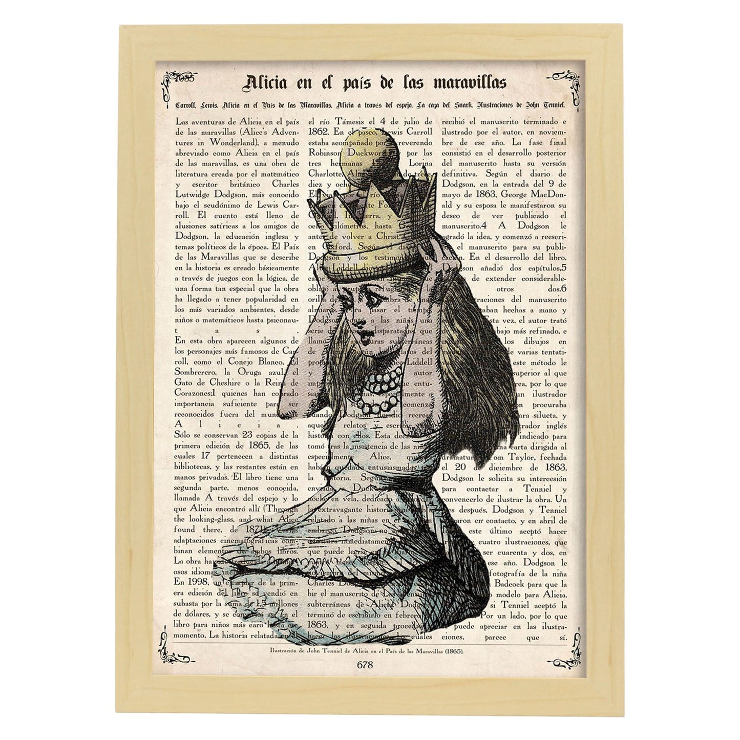 Poster de Alicia y su corona. Láminas de Alicia en el Pais de las Maravillas.-Artwork-Nacnic-A3-Marco Madera clara-Nacnic Estudio SL