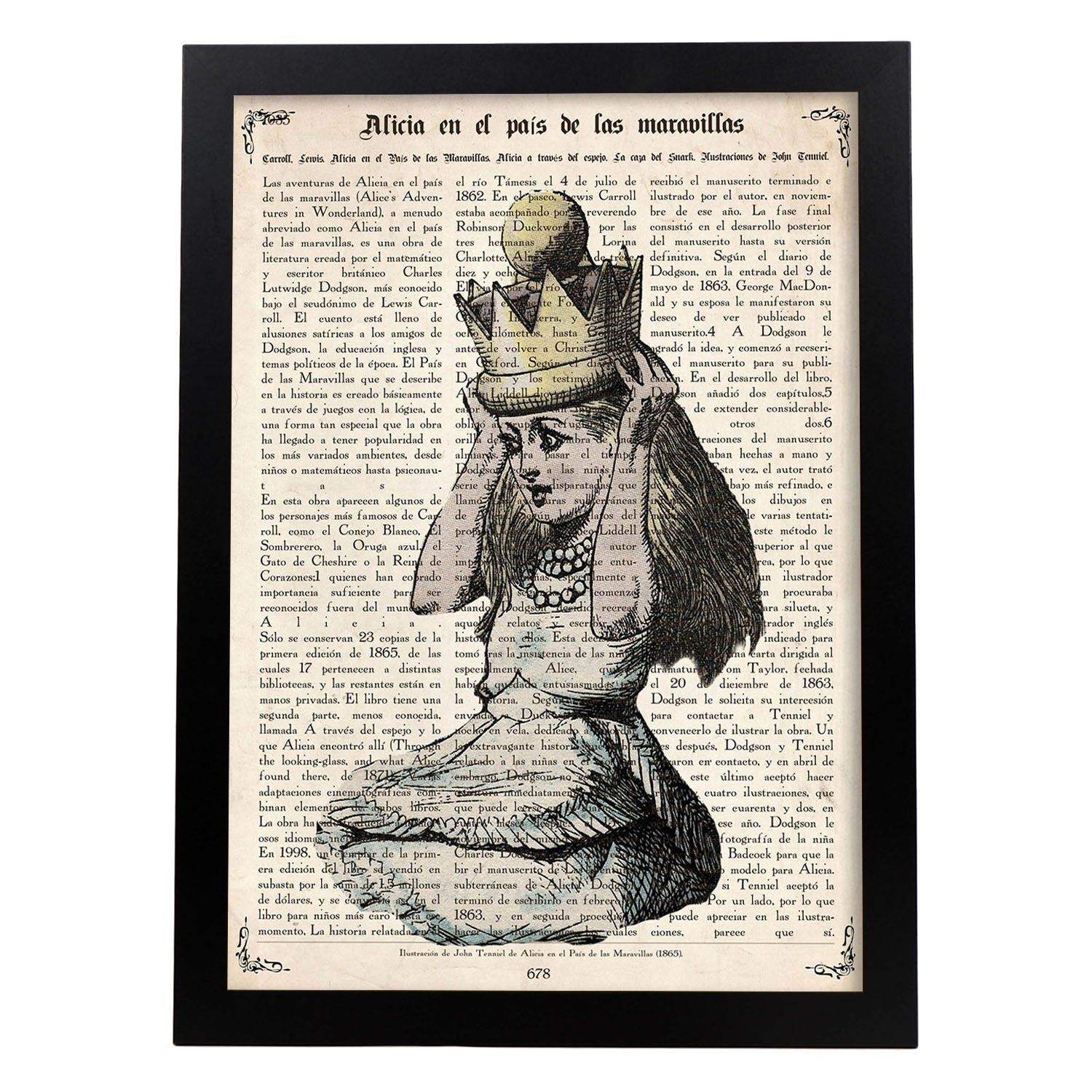 Poster de Alicia y su corona. Láminas de Alicia en el Pais de las Maravillas.-Artwork-Nacnic-A3-Marco Negro-Nacnic Estudio SL
