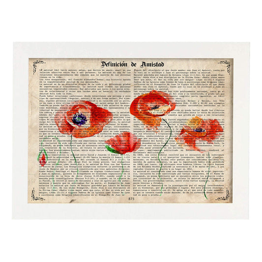 Poster de amapolas. Láminas de flores diseñadas con estilo antiguo. Diseño de botánica y plantas.-Artwork-Nacnic-A4-Marco Blanco-Nacnic Estudio SL