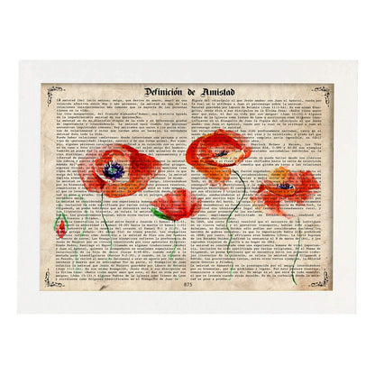 Poster de amapolas. Láminas de flores diseñadas con estilo antiguo. Diseño de botánica y plantas.-Artwork-Nacnic-A4-Marco Blanco-Nacnic Estudio SL