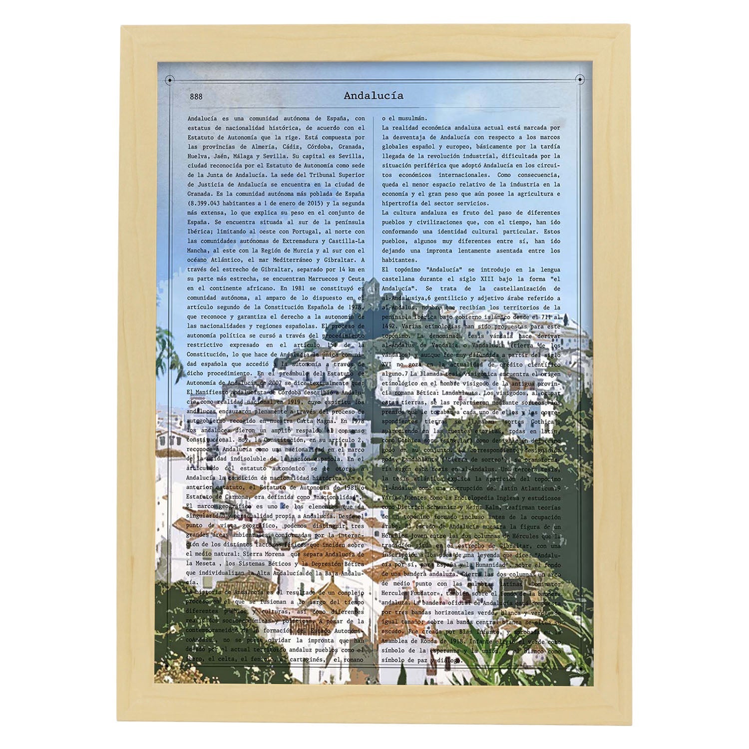 Poster de Andalucia. Láminas de comunidades autónomas de España.-Artwork-Nacnic-A3-Marco Madera clara-Nacnic Estudio SL