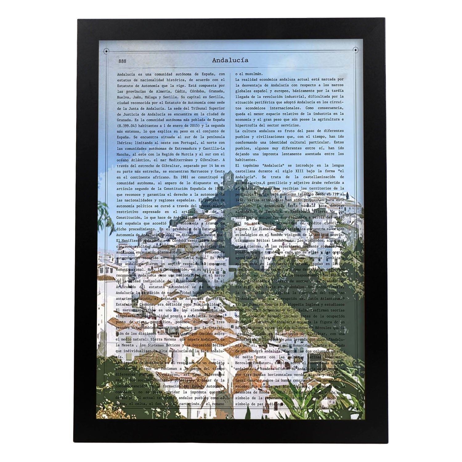 Poster de Andalucia. Láminas de comunidades autónomas de España.-Artwork-Nacnic-A3-Marco Negro-Nacnic Estudio SL