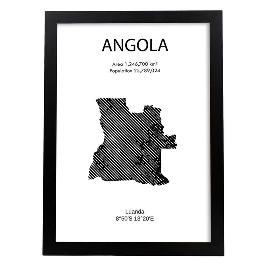 Poster de Angola. Láminas de paises y continentes del mundo.-Artwork-Nacnic-A4-Marco Negro-Nacnic Estudio SL