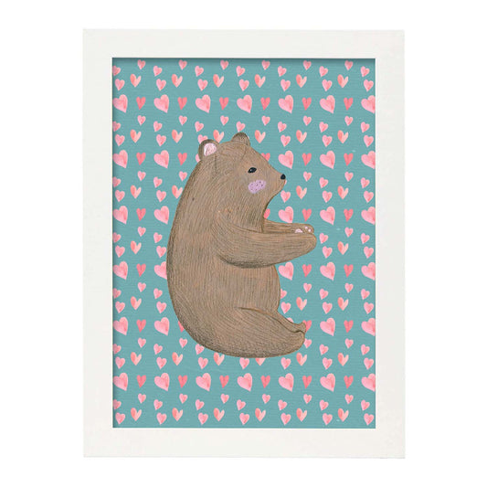 Poster de animales con fondos coloridos. Lámina Osito bebe, con ilustraciones de animales.-Artwork-Nacnic-A4-Marco Blanco-Nacnic Estudio SL