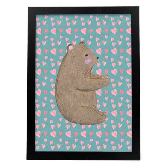Poster de animales con fondos coloridos. Lámina Osito bebe, con ilustraciones de animales.-Artwork-Nacnic-A4-Marco Negro-Nacnic Estudio SL