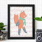Poster de animales con fondos coloridos. Lámina Papa Zorro paseando, con ilustraciones de animales.-Artwork-Nacnic-Nacnic Estudio SL