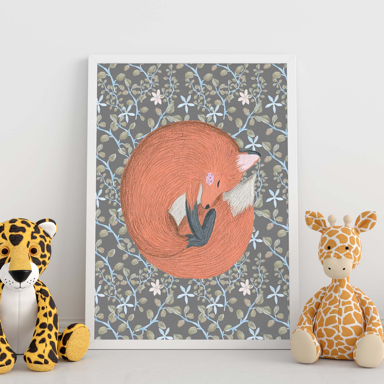 Poster de animales con fondos coloridos. Lámina Zorrito en la siesta, con ilustraciones de animales.-Artwork-Nacnic-Nacnic Estudio SL