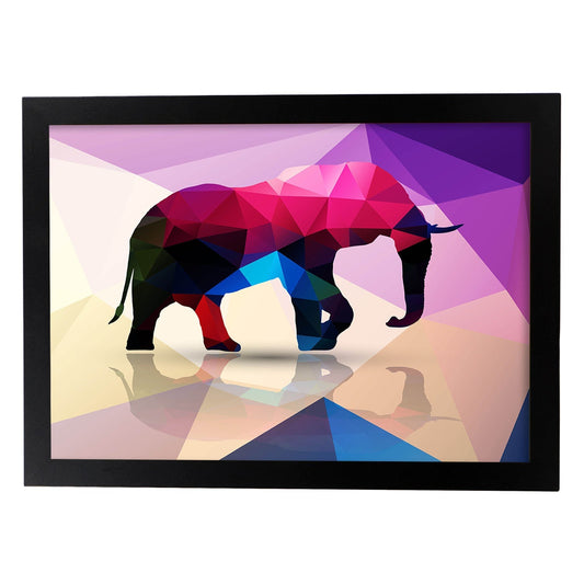Poster de animales geométricos con fondos a color. Lámina Elefante, ilustrada con formas geométricas, y con un colorido fondo.-Artwork-Nacnic-A4-Marco Negro-Nacnic Estudio SL