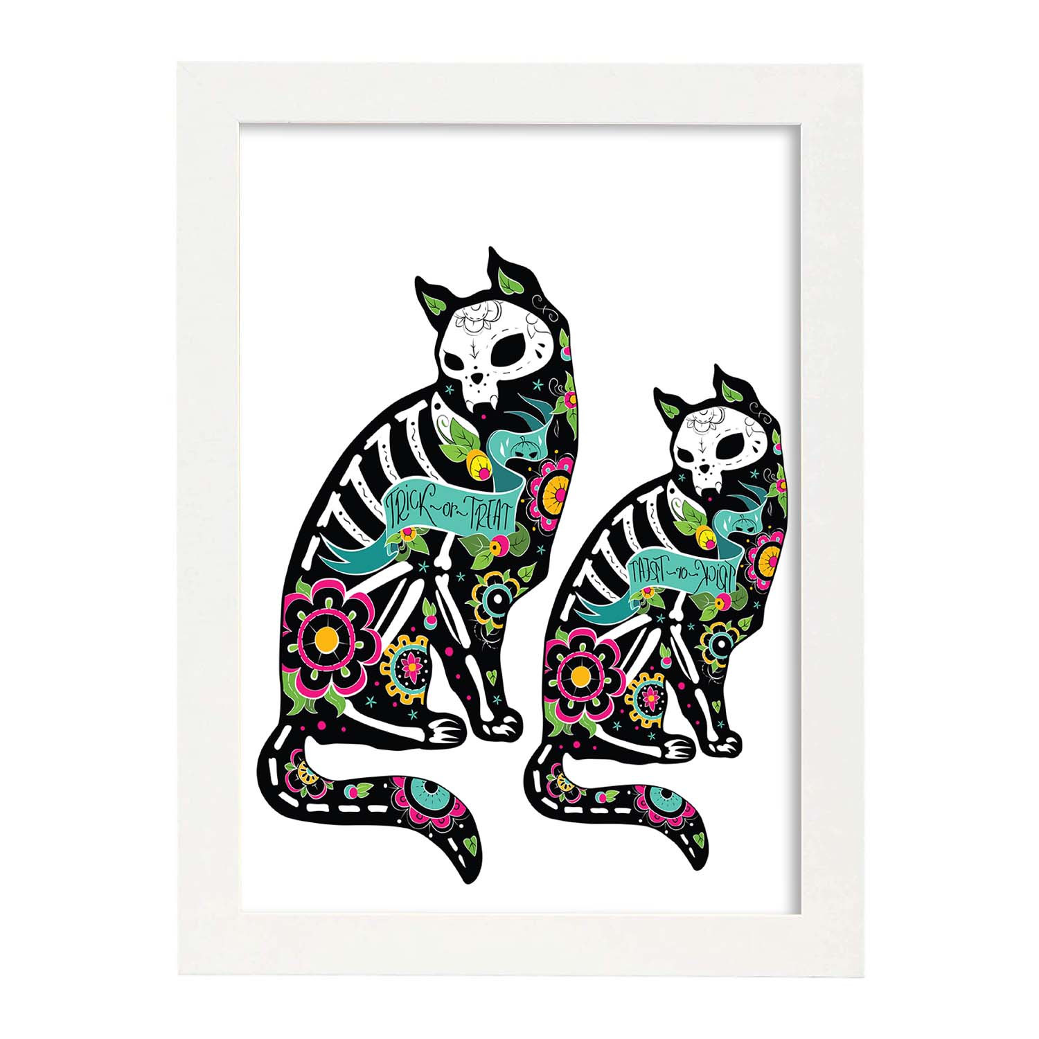 Poster de animales. Lámina Gatos mejicanos. Colección mix de animales coloridos para-Artwork-Nacnic-A3-Marco Blanco-Nacnic Estudio SL