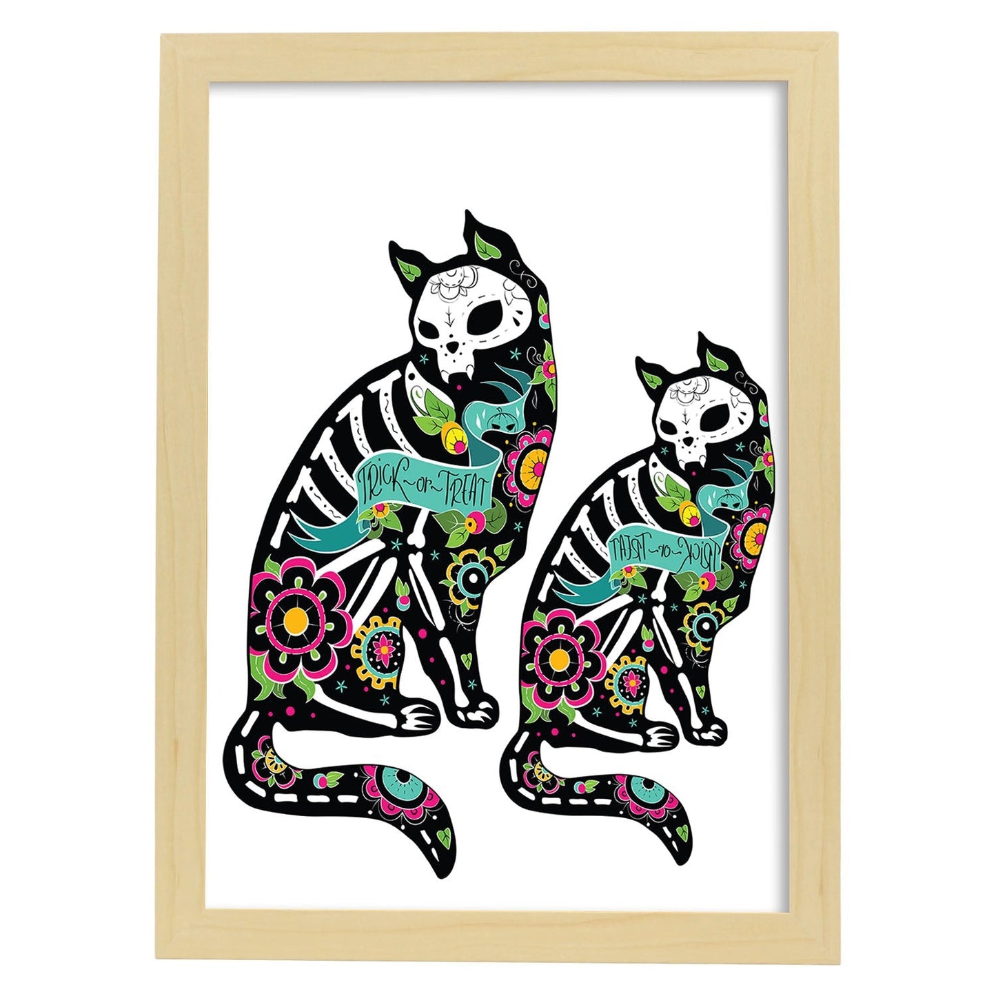 Poster de animales. Lámina Gatos mejicanos. Colección mix de animales coloridos para-Artwork-Nacnic-A3-Marco Madera clara-Nacnic Estudio SL