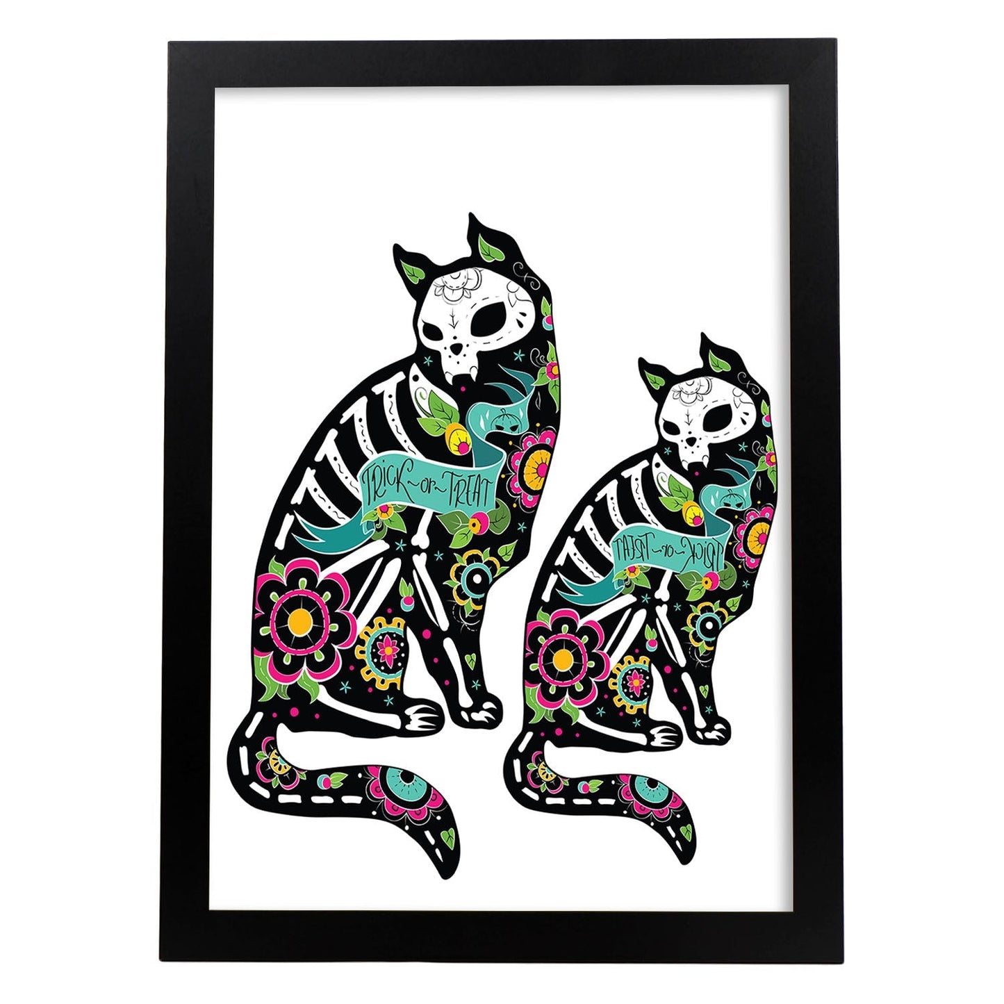 Poster de animales. Lámina Gatos mejicanos. Colección mix de animales coloridos para-Artwork-Nacnic-A3-Marco Negro-Nacnic Estudio SL