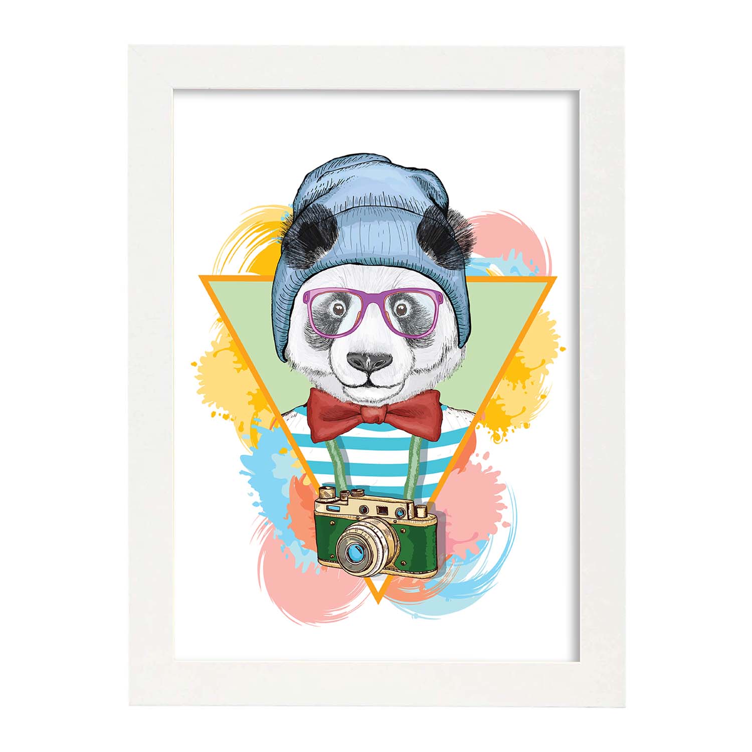 Poster de animales. Lámina Panda turista. Colección mix de animales coloridos para-Artwork-Nacnic-A3-Marco Blanco-Nacnic Estudio SL
