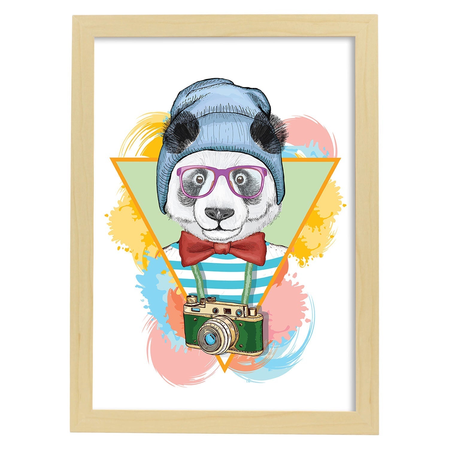 Poster de animales. Lámina Panda turista. Colección mix de animales coloridos para-Artwork-Nacnic-A3-Marco Madera clara-Nacnic Estudio SL