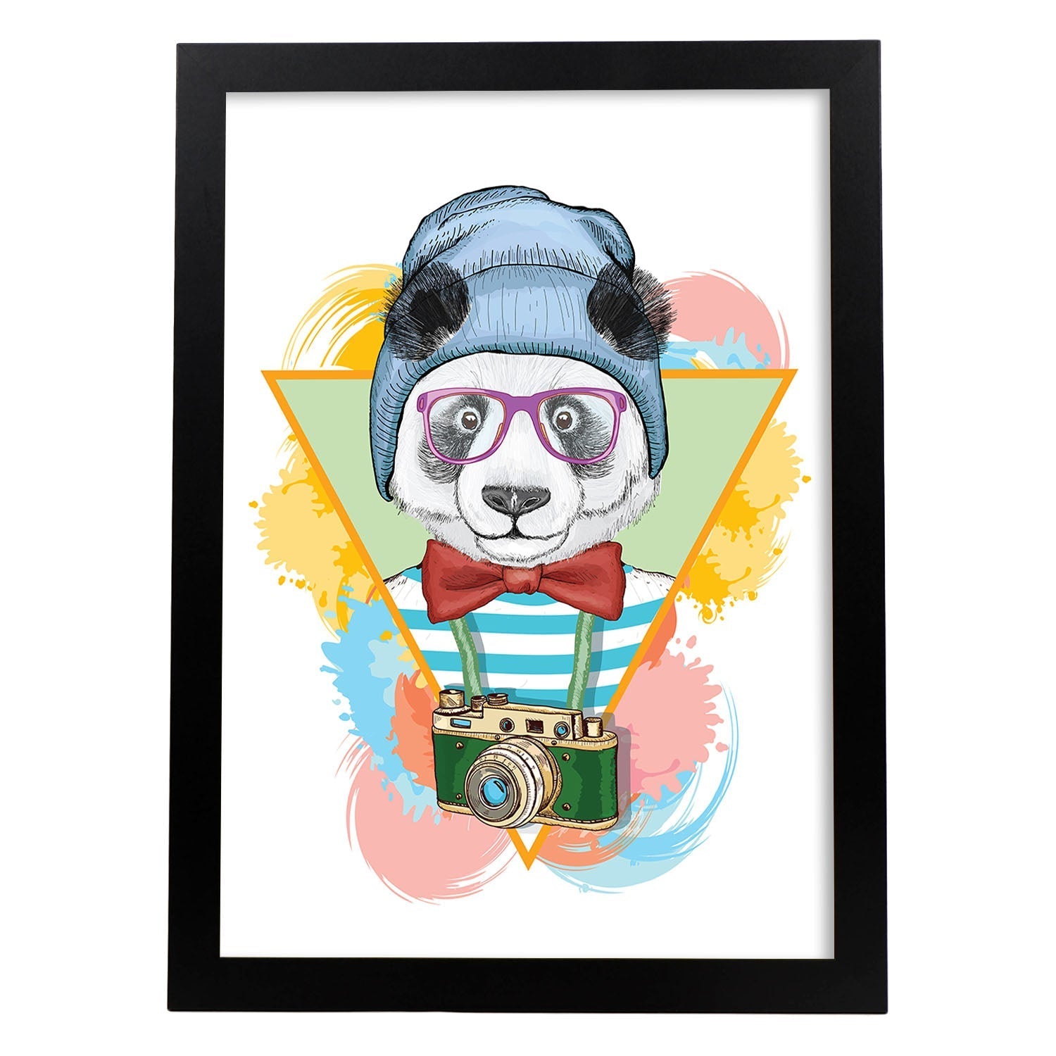 Poster de animales. Lámina Panda turista. Colección mix de animales coloridos para-Artwork-Nacnic-A3-Marco Negro-Nacnic Estudio SL