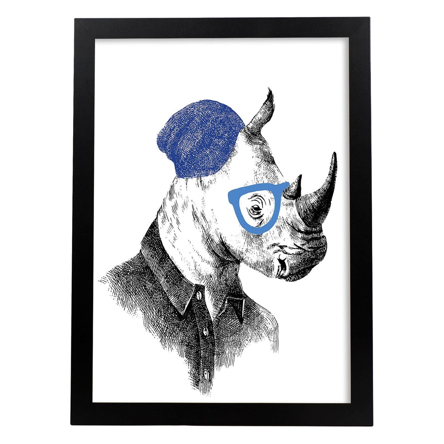 Poster de animales. Lámina Rinoceronte hipster. Colección mix de animales coloridos para-Artwork-Nacnic-A4-Marco Negro-Nacnic Estudio SL