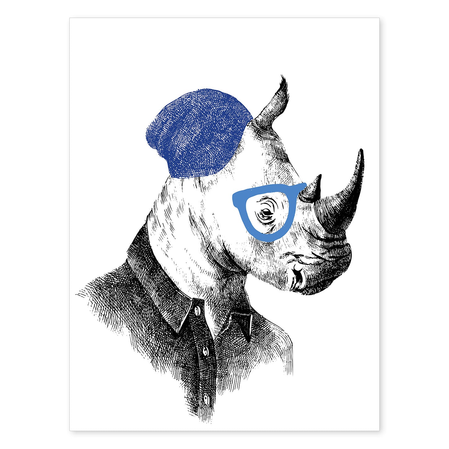 Poster de animales. Lámina Rinoceronte hipster. Colección mix de animales coloridos para-Artwork-Nacnic-A4-Sin marco-Nacnic Estudio SL