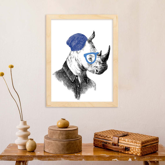 Poster de animales. Lámina Rinoceronte hipster. Colección mix de animales coloridos para-Artwork-Nacnic-Nacnic Estudio SL