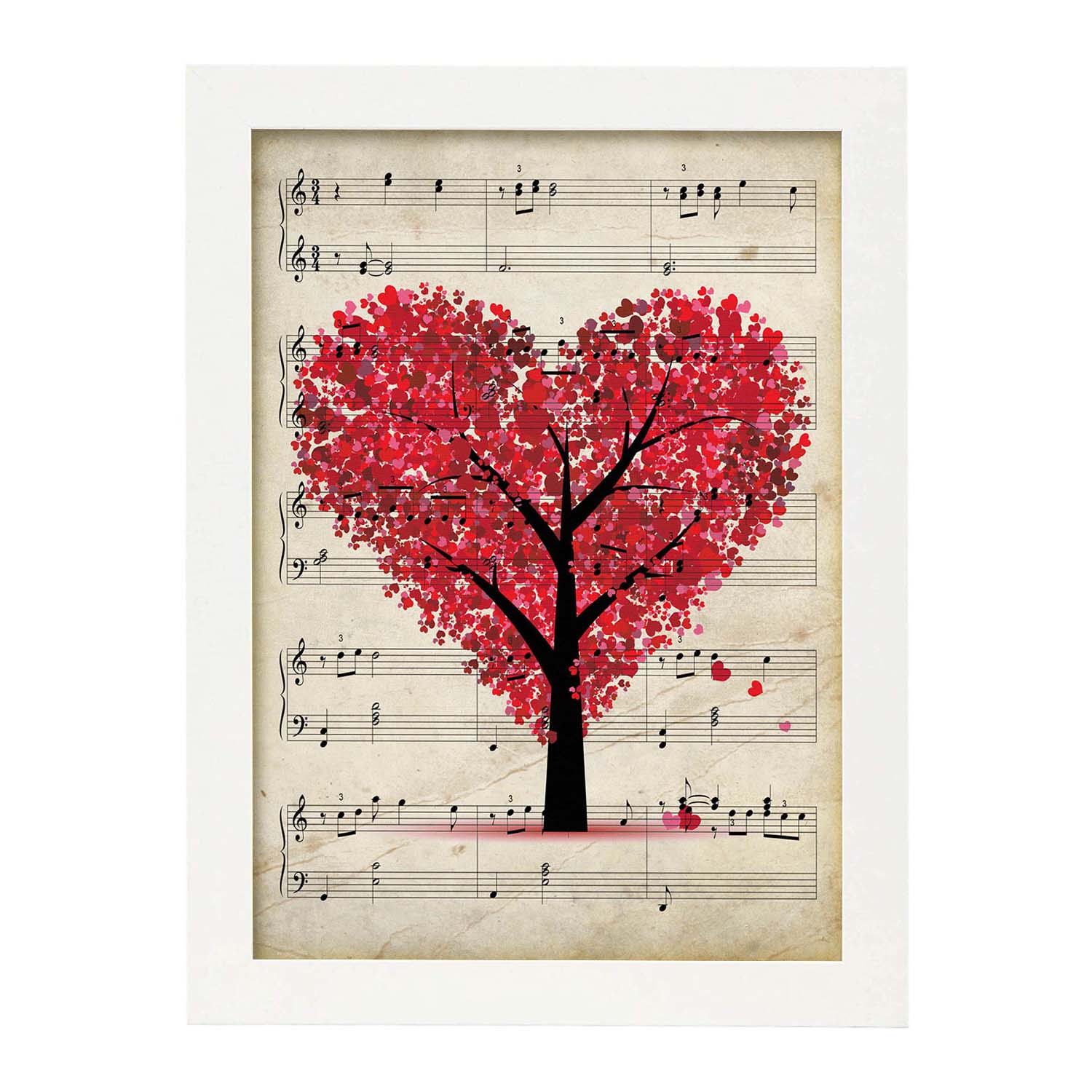 Poster de Arbol corazon sobre partitura. Láminas de imágenes con partituras. Diseño de música para el hogar.-Artwork-Nacnic-Nacnic Estudio SL