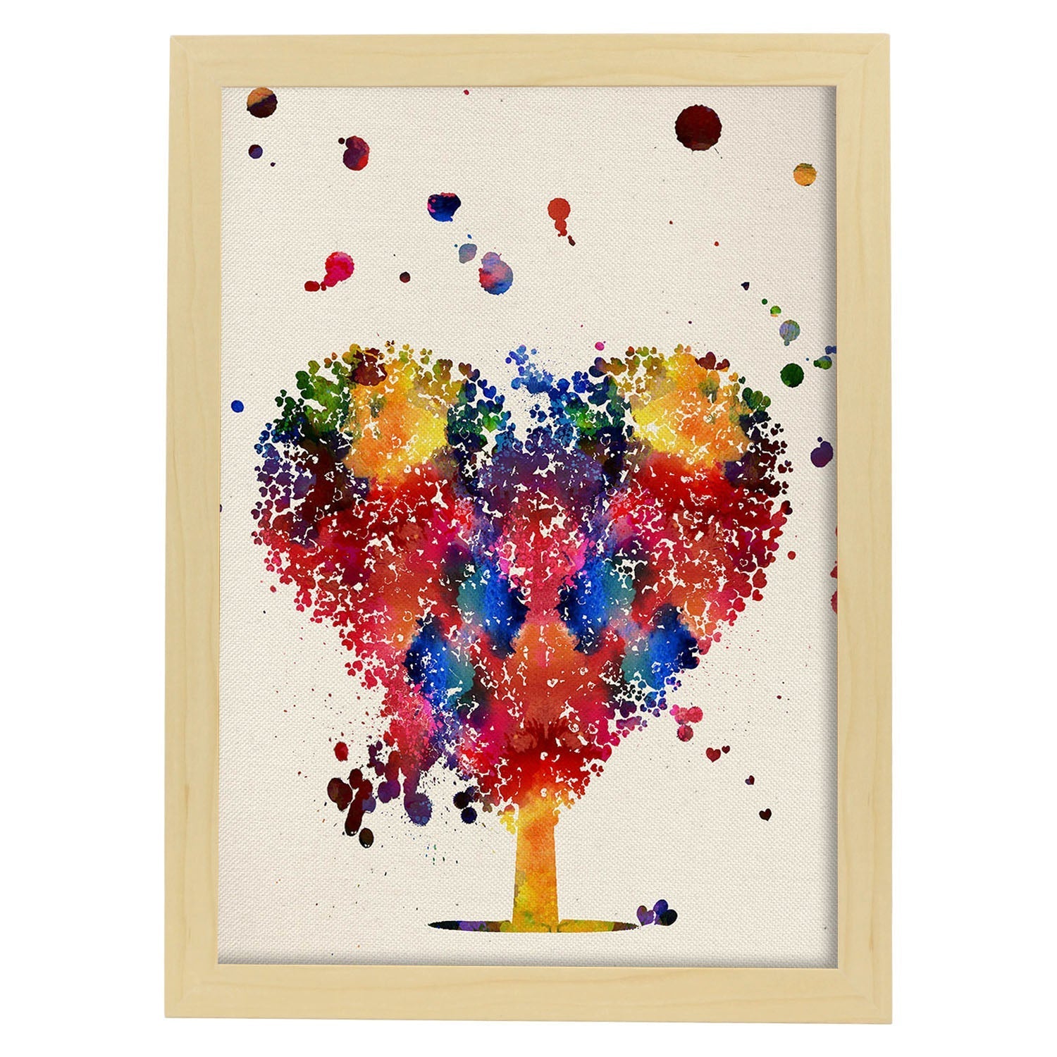 Poster de Árbol de corazón con diseño acuarela. Mix de láminas con estilo acuarela-Artwork-Nacnic-A3-Marco Madera clara-Nacnic Estudio SL