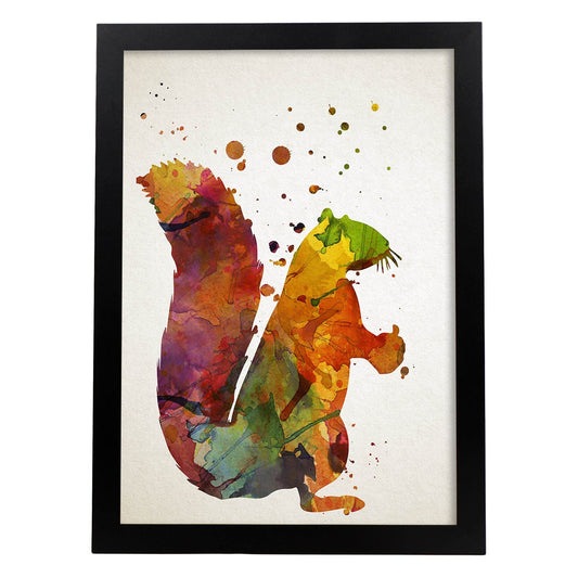 Poster de Ardilla estilo acuarela. Láminas de animales con estilo acuarela-Artwork-Nacnic-A4-Marco Negro-Nacnic Estudio SL